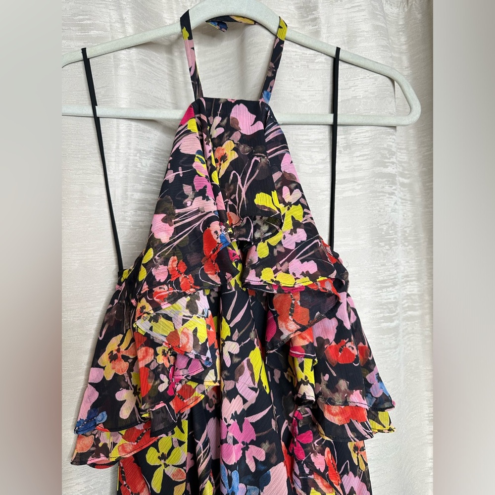 NWT Jason Wu women’s chiffon multicolored floral halter neck ruffled midi dress - Picture 8 of 17